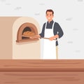 Baker Taking Fresh Bread From Traditional Oven Royalty Free Stock Photo
