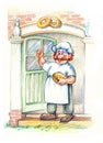 Baker in white apron