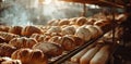 bakeries with some bread on racks Royalty Free Stock Photo