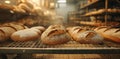 bakeries with some bread on racks Royalty Free Stock Photo