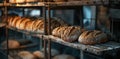 bakeries with some bread on racks Royalty Free Stock Photo