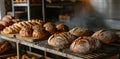 bakeries with some bread on racks Royalty Free Stock Photo