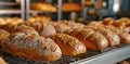 bakeries with some bread on racks Royalty Free Stock Photo