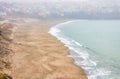 Bakers Beach aerial view over Californian sandy beach near San Francisco Bay, Pacific Ocean, gorgeous seascape in light mist,