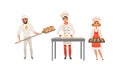 Bakers Characters Set, Cheerful People in Uniform Baking Bread and Confectionery Products Cartoon Style Vector