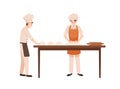 Bakers at work flat vector illustration. Bakery workers kneading dough cartoon characters. Kitchen staff working Royalty Free Stock Photo