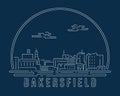 Bakersfield - Cityscape with white abstract line corner curve modern style on dark blue background, building skyline city vector