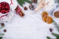 Bakery background with ingredients for cooking Christmas baking. Flour, brown sugar, cranberry and spices top view Royalty Free Stock Photo