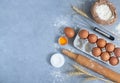 Bakery background top view raw ingredients for cooking pie Royalty Free Stock Photo