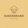 Bakery badge or label retro vector illustration baker man or chef in hat silhouette for bakehouse.