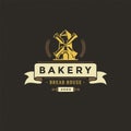 Bakery badge or label retro vector illustration. Mill silhouette for bakehouse.
