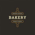 Bakery badge or label retro vector illustration. Rolling pin silhouette for bakehouse.
