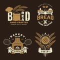 Bakery badge, logo. Vector illustration Typography design with dough, oven, bread shovels, hop and balance scale