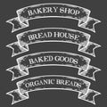 Bakery bake shop market emblem ribbon. Monochrome medieval set vintage engraving
