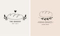 Bakery, bakehouse hand drawn logo set, illustration of bread, trendy style icons