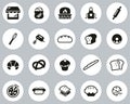 Bakery Or Bakehouse Icons Black & White Flat Design Circle Set Big