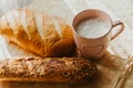 Bakery baker bread. Fresh homemade bread on a table in the kitchen Royalty Free Stock Photo