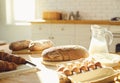 Bakery baker bread. Fresh homemade bread on a table in the kitchen. Royalty Free Stock Photo