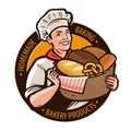 Bakery, bakeshop logo or label. Home baking, bread concept. Cartoon vector illustration Royalty Free Stock Photo