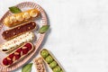 Bakery banner background of eclairs colorful topping