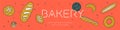 Bakery banner template with vector hand-drawn icons of bread in warm ochre tints.