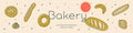 Bakery banner template with vector hand-drawn icons of bread in warm ochre tints.