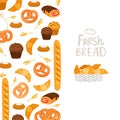 Bakery Banner Template. Vector Pastry, Fresh Bread, Muffins Illustration