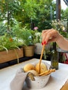 Basket with different types of fresh breads on the table. Royalty Free Stock Photo