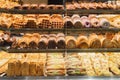 Bakery bread pastry sweets display window Royalty Free Stock Photo