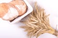 Bakery Bread with sheaf of Wheat Ears on white Royalty Free Stock Photo