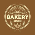 Bakery or bread shop logo, emblem in vintage style with Croissant and Wheat Ears. Vector illustration Royalty Free Stock Photo