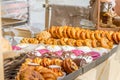 Bakery Bread on a Wooden Table. Various Bread and Sheaf of Wheat Royalty Free Stock Photo