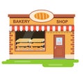 Bakery, bakery building with a showcase of fresh bread. Vector illustration. Royalty Free Stock Photo