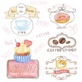 Bakery,cafe logos.Watercolor sweet cakes ,caffee Royalty Free Stock Photo