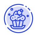 Bakery, Cake, Cup, Dessert Blue Dotted Line Line Icon