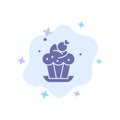 Bakery, Cake, Cup, Dessert Blue Icon on Abstract Cloud Background