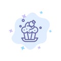 Bakery, Cake, Cup, Dessert Blue Icon on Abstract Cloud Background