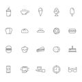 Bakery and cake delivery outline icons set, dessert store commercial