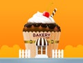 Bakery cake shop store building front vector