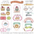 Bakery cakes Labels elements.Doodle logo template Royalty Free Stock Photo