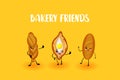 Bakery characters. Food made from flour. Bread and loaf