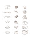 Bakery collection bread and sweet cake doodle outline illustration