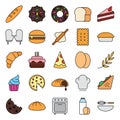 Bakery color baker cake icons set collection with colour full art