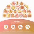 Bakery concept in half circle with thin line icons Royalty Free Stock Photo