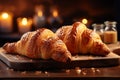 Bakery concept, homemade croissants on a rustic wooden tabletop