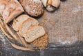 Bakery concept. Sliced rye bread background with copy space Royalty Free Stock Photo