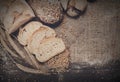 Bakery concept. Sliced rye bread background with copy space Royalty Free Stock Photo