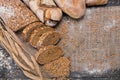 Bakery concept. Sliced rye bread background with copy space Royalty Free Stock Photo