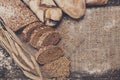 Bakery concept. Sliced rye bread background with copy space Royalty Free Stock Photo