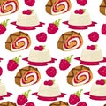 Bakery and confectionery cake and roll raspberry filling seamless pattern